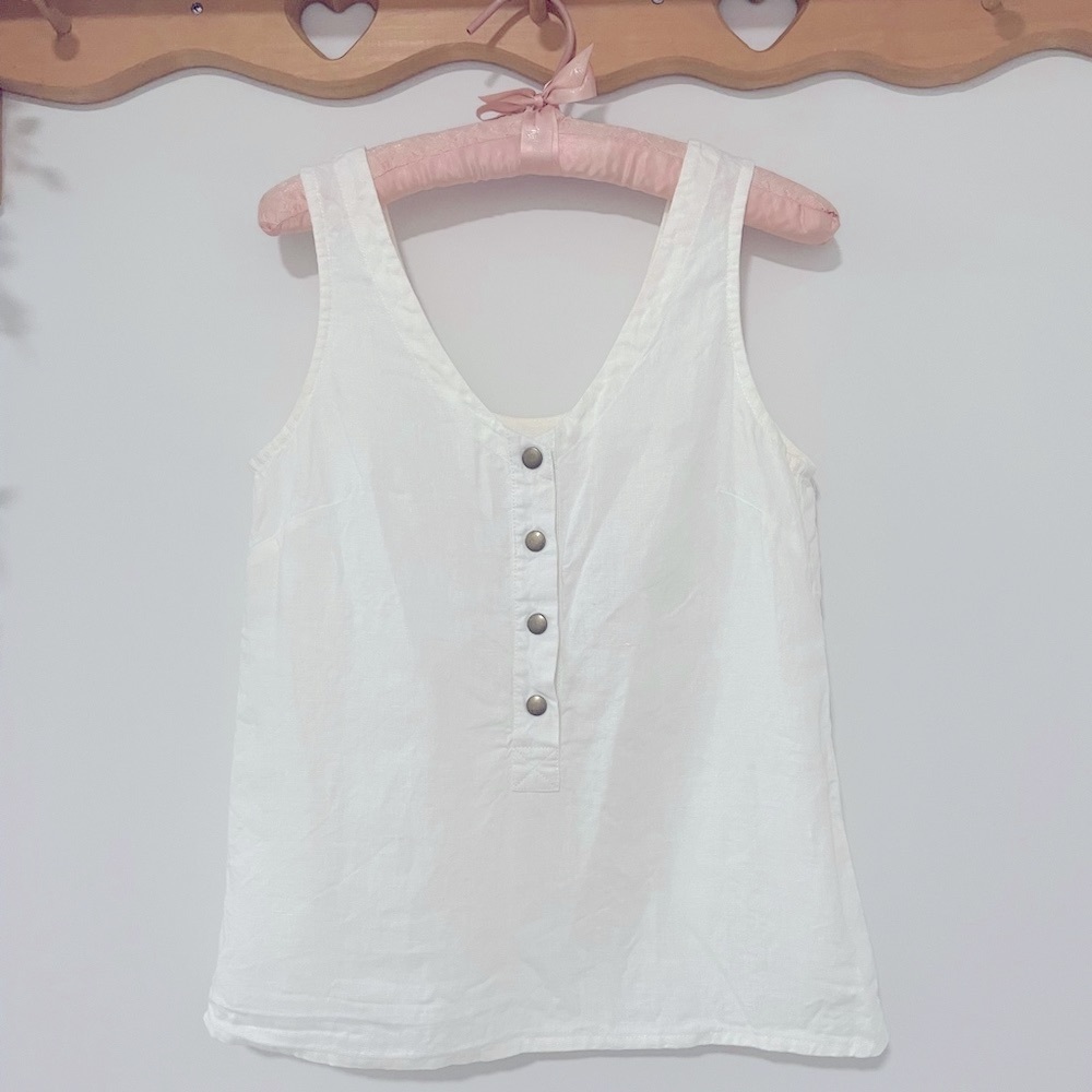 Not Perfect Linen PORTO-2 front snap linen tank in cream